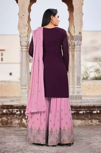 Purple Faux Georgette Semi-Stitched Wedding Salwar Kameez