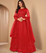 Provocative Red Net Semi-Stitched Wedding Salwar Kameez