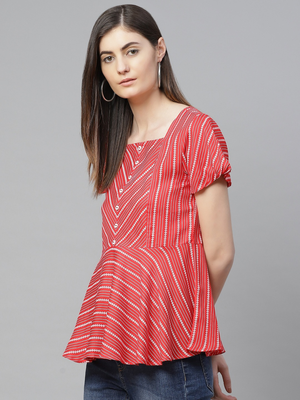  women's rayon stripe printed regular top (red) 2