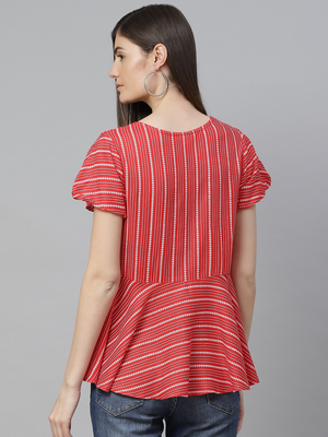  women's rayon stripe printed regular top (red) 3