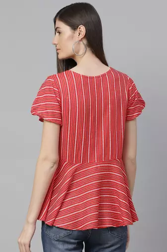  women's rayon stripe printed regular top (red)