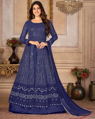 Winning Blue Faux Georgette Semi-Stitched Party Wear Salwar Kameez 1