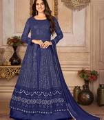 Winning Blue Faux Georgette Semi-Stitched Party Wear Salwar Kameez