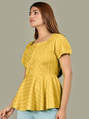  women's rayon stripe printed regular top (mustard) 2