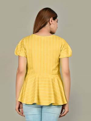  women's rayon stripe printed regular top (mustard) 3