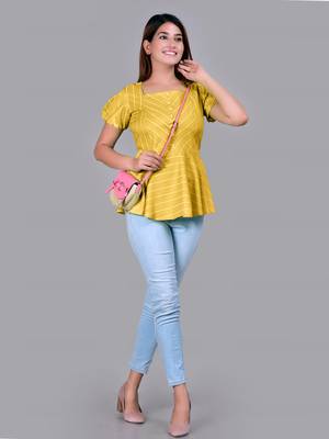  women's rayon stripe printed regular top (mustard) 4