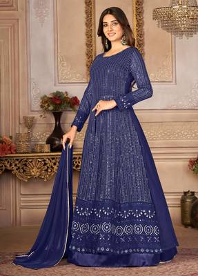 Winning Blue Faux Georgette Semi-Stitched Party Wear Salwar Kameez 4