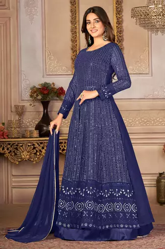 Winning Blue Faux Georgette Semi-Stitched Party Wear Salwar Kameez