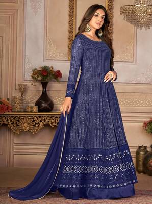 Winning Blue Faux Georgette Semi-Stitched Party Wear Salwar Kameez 5