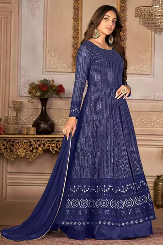Winning Blue Faux Georgette Semi-Stitched Party Wear Salwar Kameez