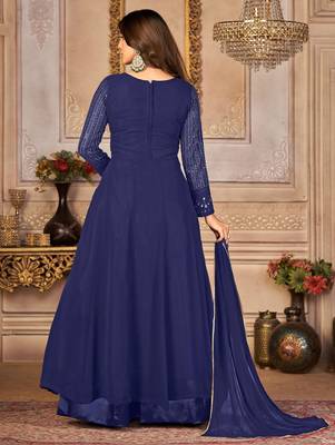 Winning Blue Faux Georgette Semi-Stitched Party Wear Salwar Kameez 6