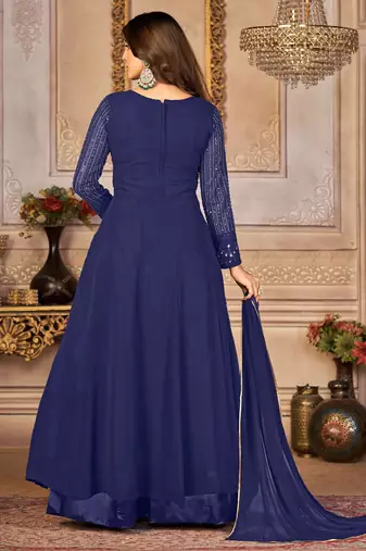 Winning Blue Faux Georgette Semi-Stitched Party Wear Salwar Kameez