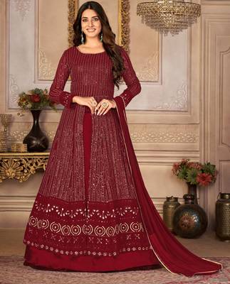 Pleasing Maroon Faux Georgette Semi-Stitched Ethnic Suits 1