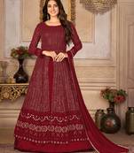 Pleasing Maroon Faux Georgette Semi-Stitched Ethnic Suits