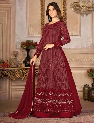 Pleasing Maroon Faux Georgette Semi-Stitched Ethnic Suits 3