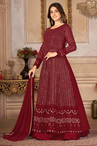 Pleasing Maroon Faux Georgette Semi-Stitched Ethnic Suits