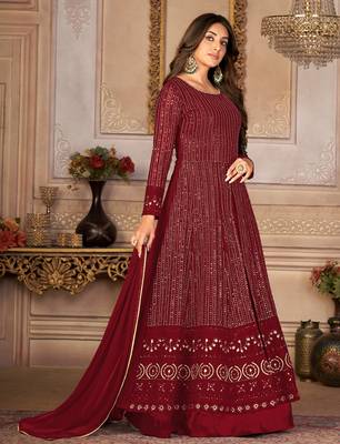 Pleasing Maroon Faux Georgette Semi-Stitched Ethnic Suits 4