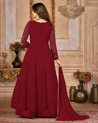 Pleasing Maroon Faux Georgette Semi-Stitched Ethnic Suits 5