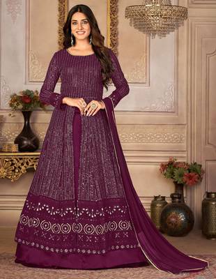 Pleasant Purple Faux Georgette Semi-Stitched Wedding Salwar Kameez 1