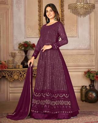 Pleasant Purple Faux Georgette Semi-Stitched Wedding Salwar Kameez 3