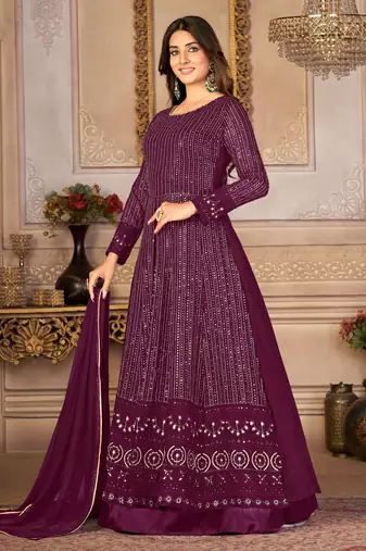 Pleasant Purple Faux Georgette Semi-Stitched Wedding Salwar Kameez