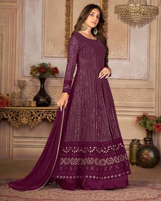 Pleasant Purple Faux Georgette Semi-Stitched Wedding Salwar Kameez 4