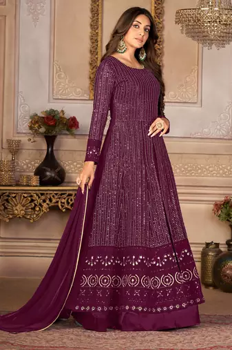Pleasant Purple Faux Georgette Semi-Stitched Wedding Salwar Kameez