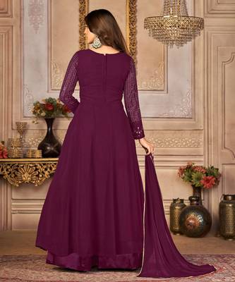 Pleasant Purple Faux Georgette Semi-Stitched Wedding Salwar Kameez 5