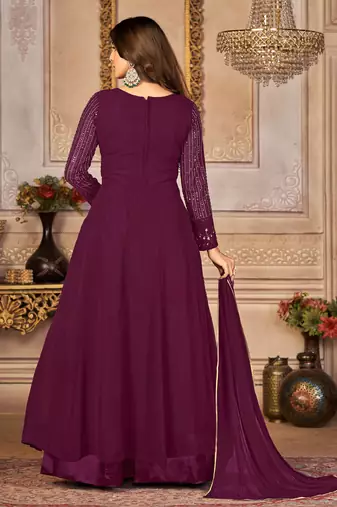 Pleasant Purple Faux Georgette Semi-Stitched Wedding Salwar Kameez