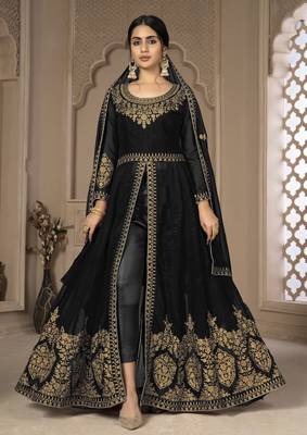 Likable Black Faux Georgette Semi-Stitched Party Wear Salwar Kameez 1