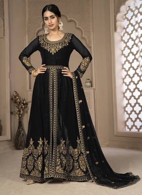 Likable Black Faux Georgette Semi-Stitched Party Wear Salwar Kameez 4