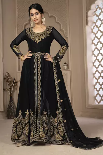 Likable Black Faux Georgette Semi-Stitched Party Wear Salwar Kameez