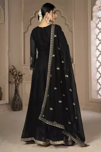 Likable Black Faux Georgette Semi-Stitched Party Wear Salwar Kameez