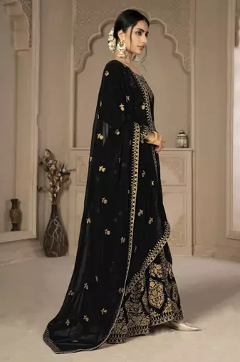 Likable Black Faux Georgette Semi-Stitched Party Wear Salwar Kameez