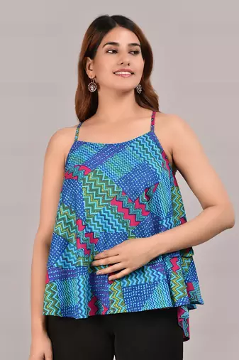  women's spaghetti strap layered ruffled flared tank top(multi)