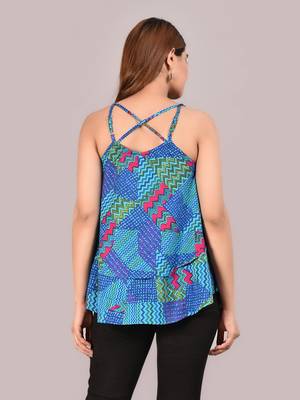  women's spaghetti strap layered ruffled flared tank top(multi) 3