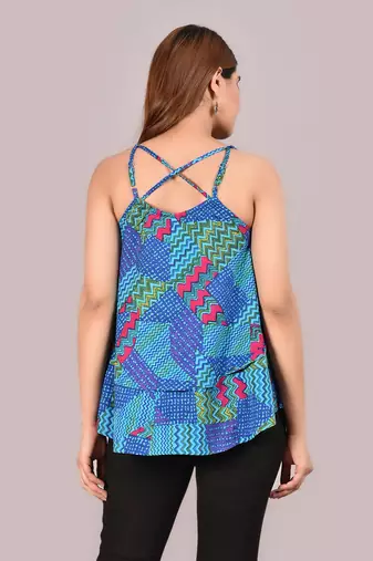  women's spaghetti strap layered ruffled flared tank top(multi)