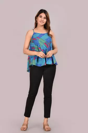  women's spaghetti strap layered ruffled flared tank top(multi)