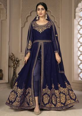 Endearing Blue Faux Georgette Semi-Stitched Ethnic Suits 1