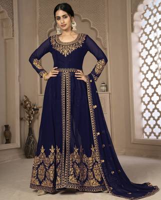 Endearing Blue Faux Georgette Semi-Stitched Ethnic Suits 3
