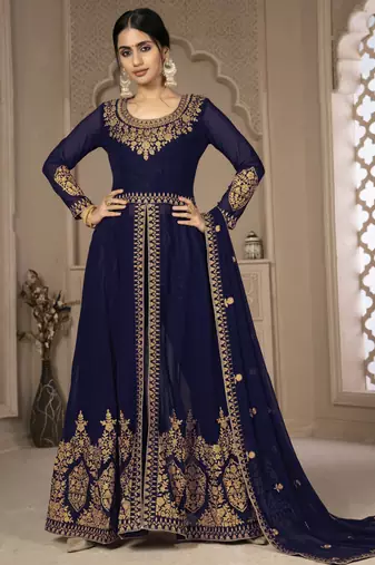 Endearing Blue Faux Georgette Semi-Stitched Ethnic Suits