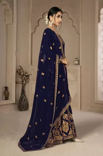 Endearing Blue Faux Georgette Semi-Stitched Ethnic Suits