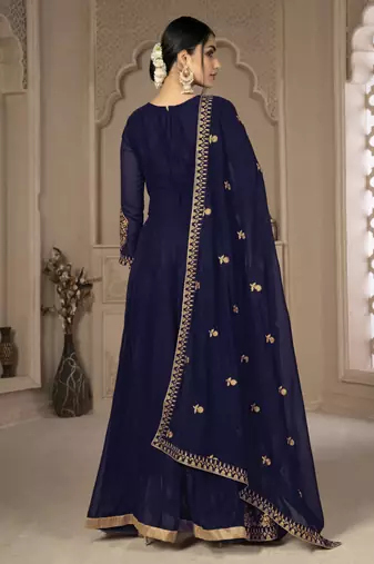 Endearing Blue Faux Georgette Semi-Stitched Ethnic Suits
