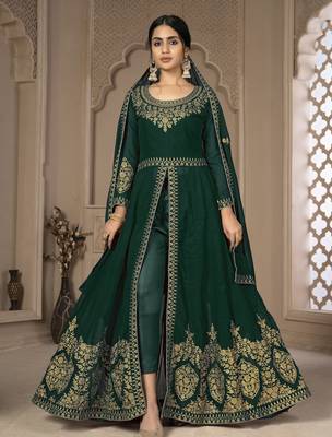  Green Faux Georgette Semi-Stitched Wedding Salwar Kameez 1