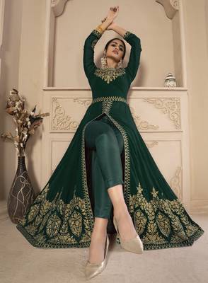  Green Faux Georgette Semi-Stitched Wedding Salwar Kameez 2