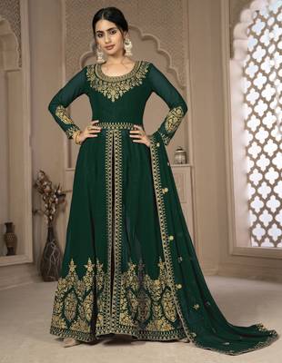  Green Faux Georgette Semi-Stitched Wedding Salwar Kameez 3