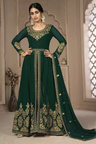  Green Faux Georgette Semi-Stitched Wedding Salwar Kameez