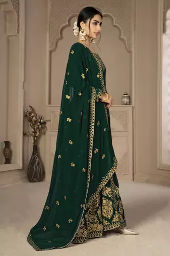  Green Faux Georgette Semi-Stitched Wedding Salwar Kameez