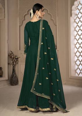  Green Faux Georgette Semi-Stitched Wedding Salwar Kameez 5