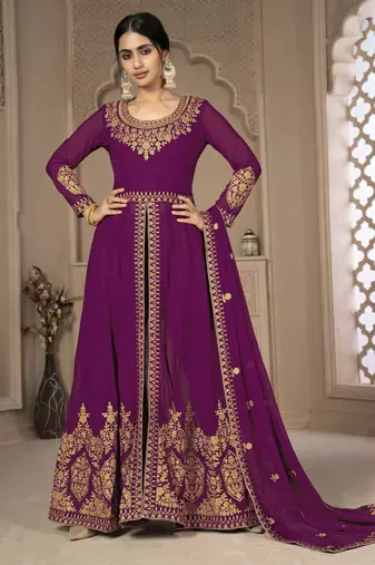 Adorable Purple Faux Georgette Semi-Stitched Bollywood Salwar Kameez Online